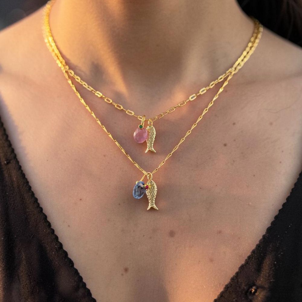 Pisces Lucky Fish Necklace, 18K Gold Plated Oval Charm Pendant, Ocean Inspired Summer Jewelry