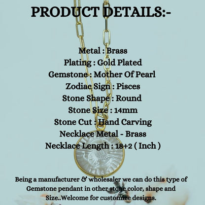 Pisces Zodiac Pendant for Necklace Mother of Pearl Astrology Charm on Gold Plated Paperclip Chain Horoscope Jewelry- Selling Per Piece