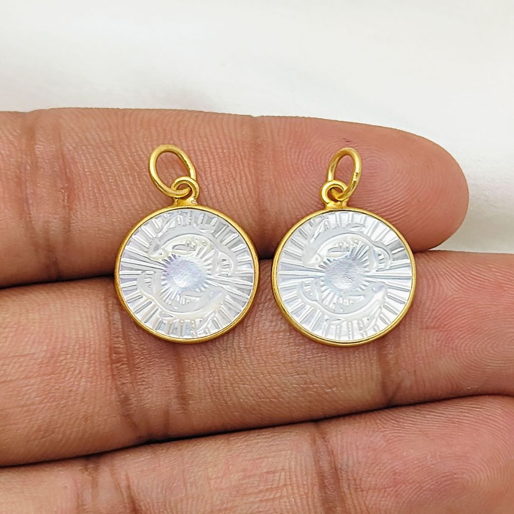 Gold Pisces Star Sign Pendant with White Pearl Drop