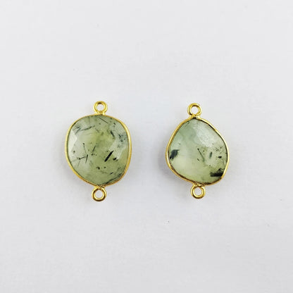 Prehnite Bezel Connector 12–15mm Free Form Gemstone Charm for Earrings, Necklaces & Bracelets- Selling Per Piece