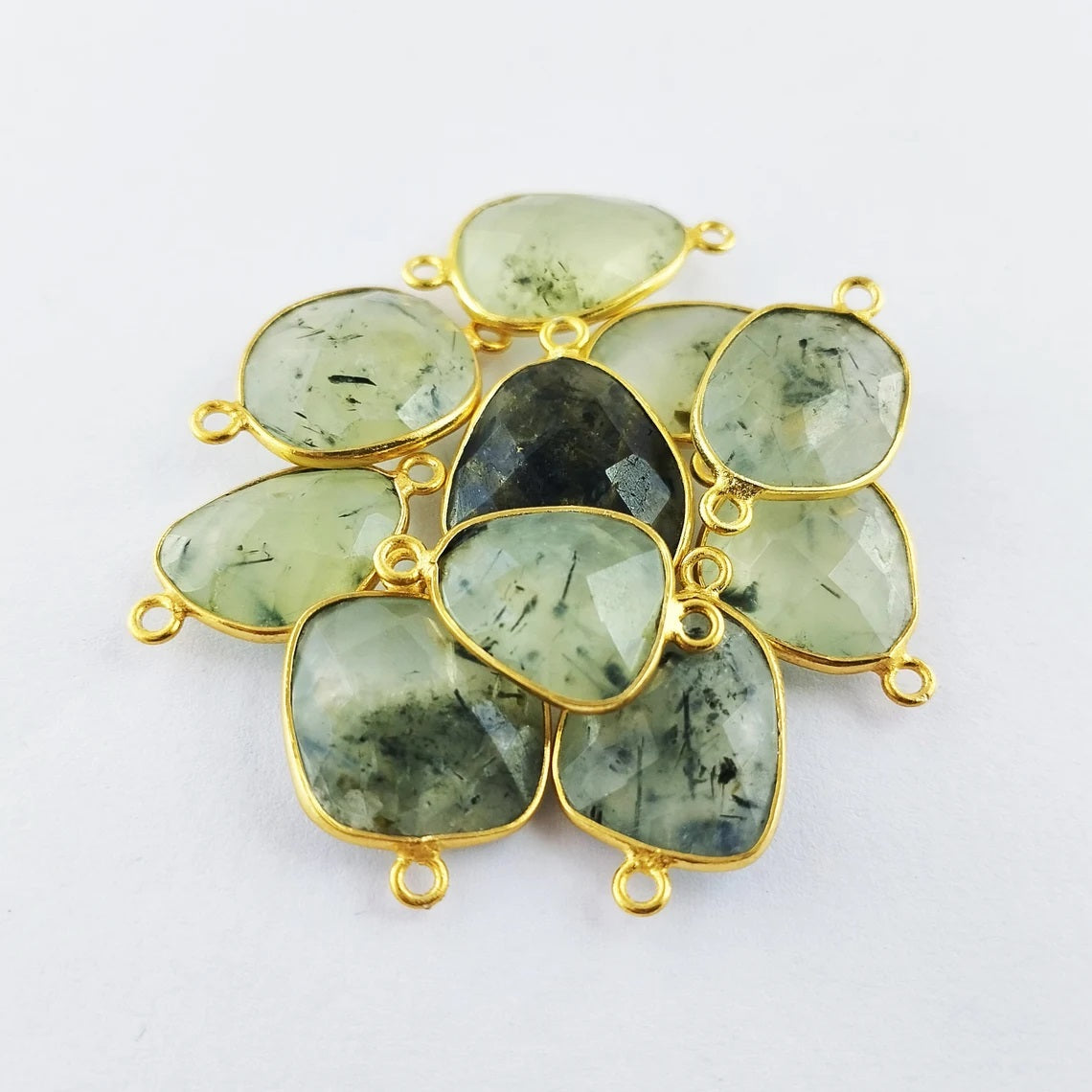 Prehnite Bezel Connector 12–15mm Free Form Gemstone Charm for Earrings, Necklaces & Bracelets- Selling Per Piece
