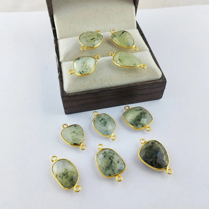 Prehnite Bezel Connector 12–15mm Free Form Gemstone Charm for Earrings, Necklaces & Bracelets- Selling Per Piece