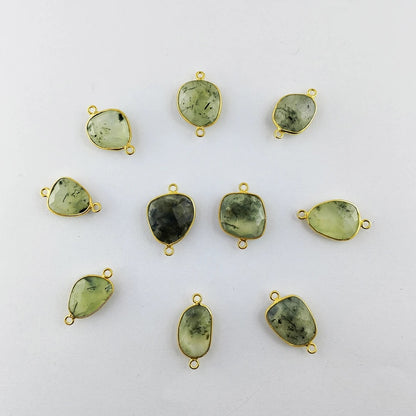 Prehnite Bezel Connector 12–15mm Free Form Gemstone Charm for Earrings, Necklaces & Bracelets- Selling Per Piece