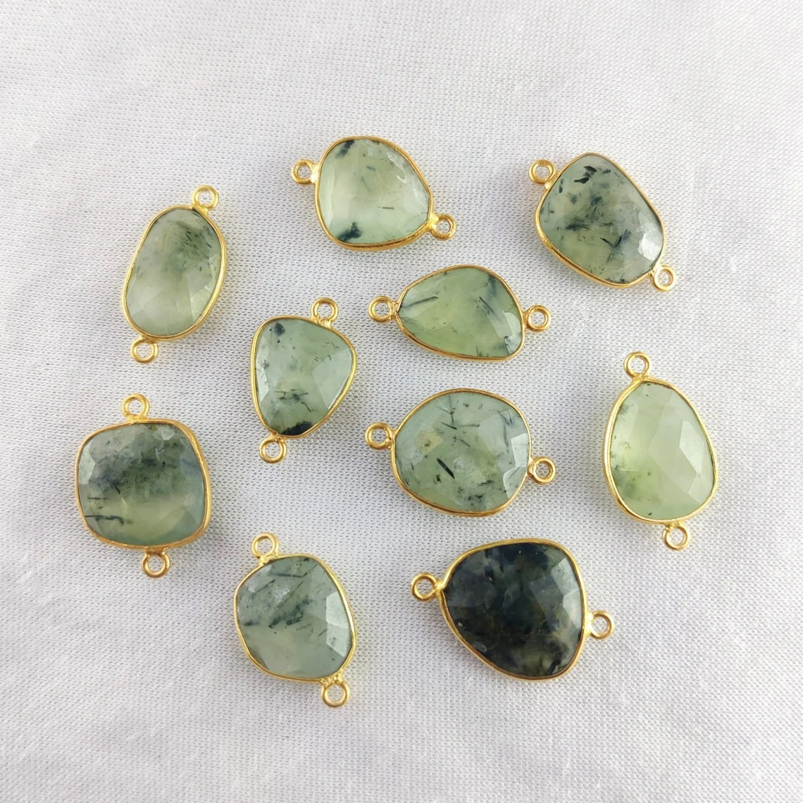 Prehnite Bezel Connector 12–15mm Free Form Gemstone Charm for Earrings, Necklaces & Bracelets- Selling Per Piece