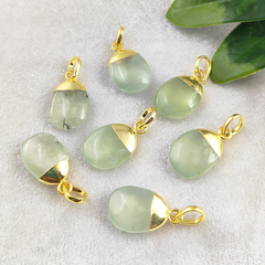 Green Prehnite Gemstone Tumble Pendant Necklace Handmade Dainty Minimalist Jewelry for Women- Selling Per Piece