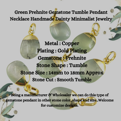 Green Prehnite Gemstone Tumble Pendant Necklace Handmade Dainty Minimalist Jewelry for Women- Selling Per Piece