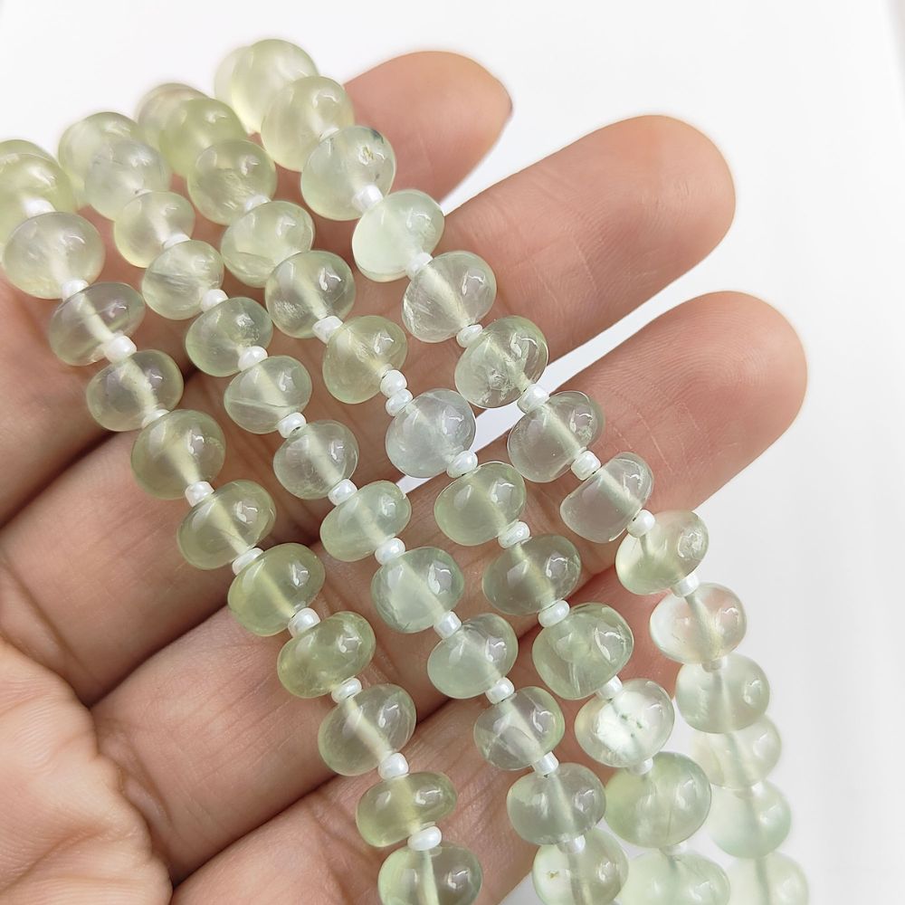 Prehnite Rondelle Beads Unique Light Green Gemstones