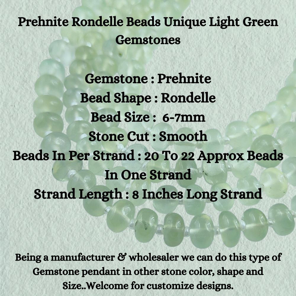 Prehnite Rondelle Beads Unique Light Green Gemstones