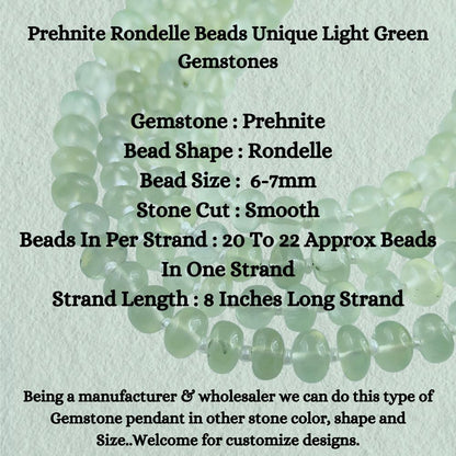 Prehnite Rondelle Beads Unique Light Green Gemstones