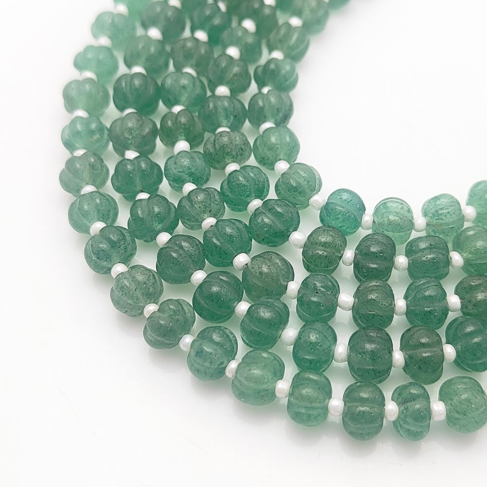 Pumpkin Cut Green Strawberry Quartz Beads – Vibrant Gemstones for DIY Jewelry Making