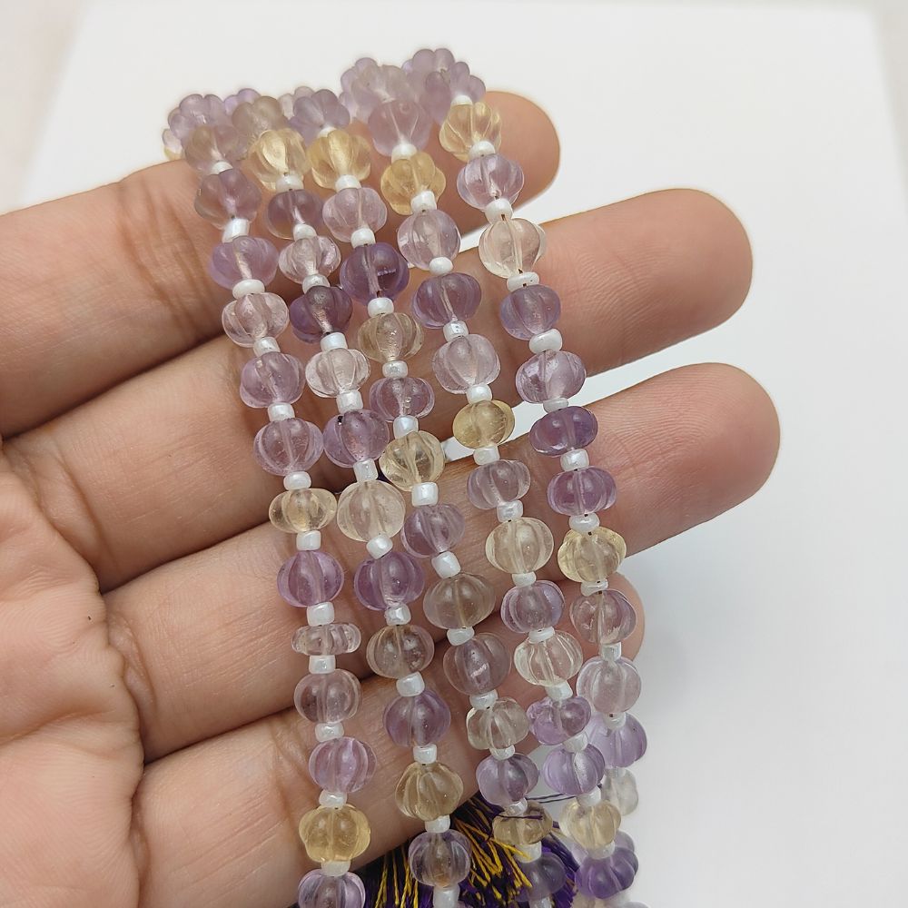 Natural Carved Ametrine Pumpkin Gemstone Beads for Custom Jewelry Designs