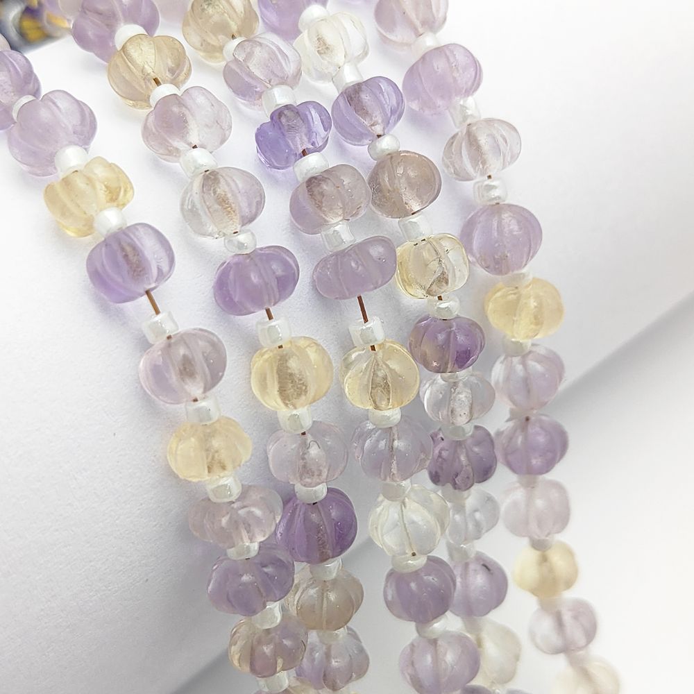 Premium Ametrine Pumpkin Beads – Carved Gemstones for Jewelry Designers