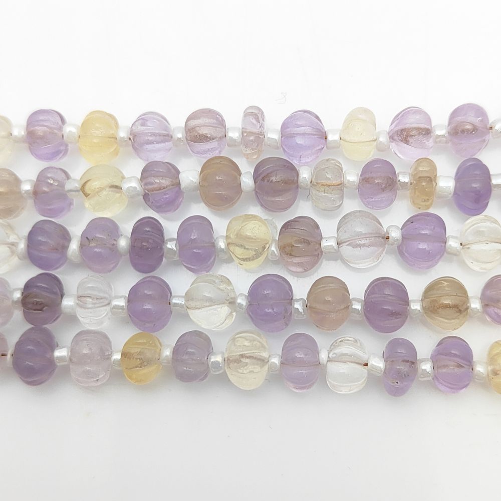 Ametrine Pumpkin Beads – Natural Carved Gemstones for Handmade Jewelry