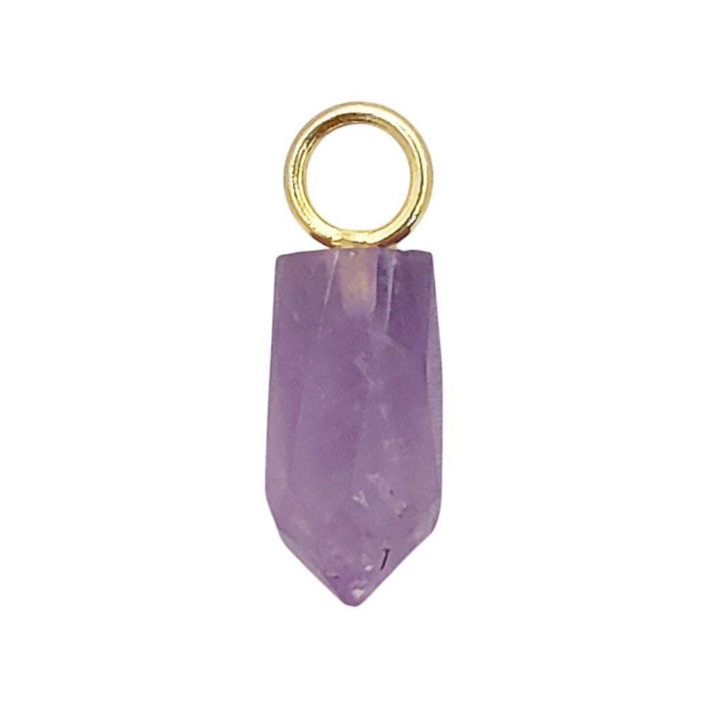 Purple Amethyst Pencil Point Pendant in Gold Plated Sterling Silver 14x6mm Natural Gemstone Spike Charm- Selling Per Piece
