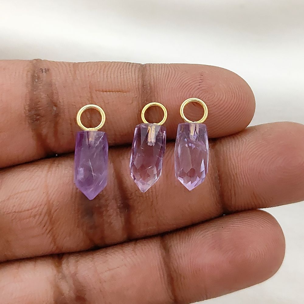 Purple Amethyst Pencil Point Pendant in Gold Plated Sterling Silver 14x6mm Natural Gemstone Spike Charm- Selling Per Piece