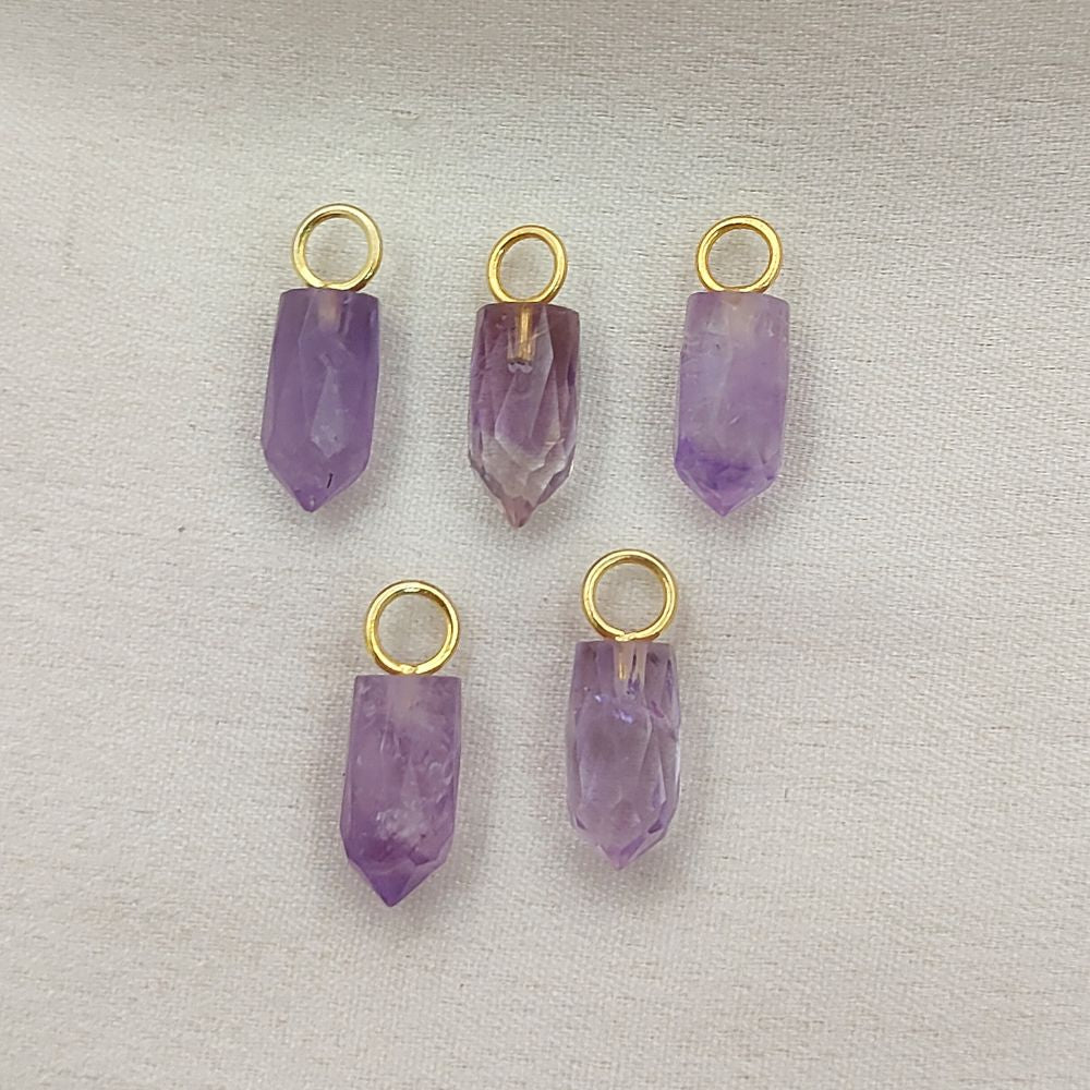 Purple Amethyst Pencil Point Pendant in Gold Plated Sterling Silver 14x6mm Natural Gemstone Spike Charm- Selling Per Piece