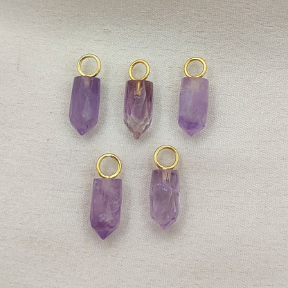 Purple Amethyst Pencil Point Pendant in Gold Plated Sterling Silver 14x6mm Natural Gemstone Spike Charm- Selling Per Piece