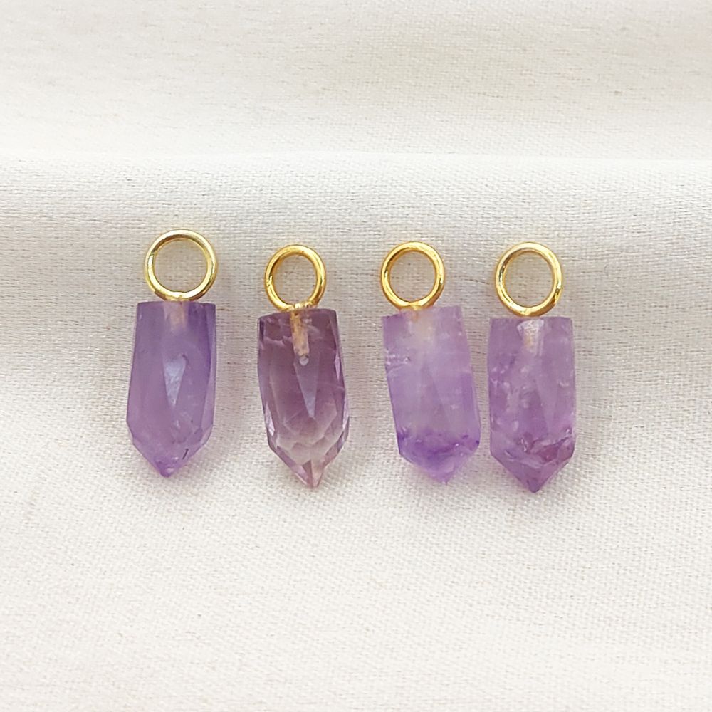 Purple Amethyst Pencil Point Pendant in Gold Plated Sterling Silver 14x6mm Natural Gemstone Spike Charm- Selling Per Piece