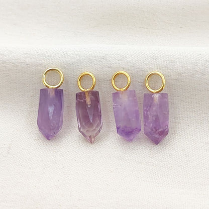 Purple Amethyst Pencil Point Pendant in Gold Plated Sterling Silver 14x6mm Natural Gemstone Spike Charm- Selling Per Piece