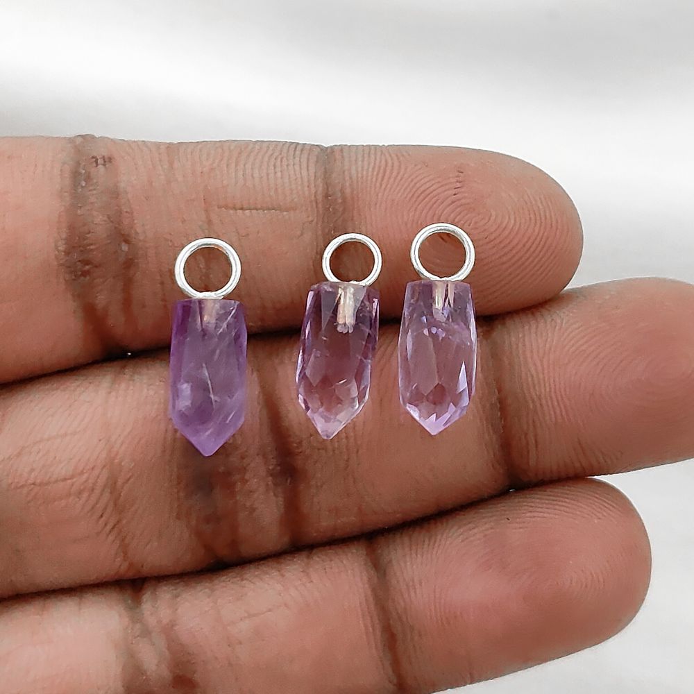 Purple Amethyst Pencil Point Pendant in Gold Plated Sterling Silver 14x6mm Natural Gemstone Spike Charm- Selling Per Piece
