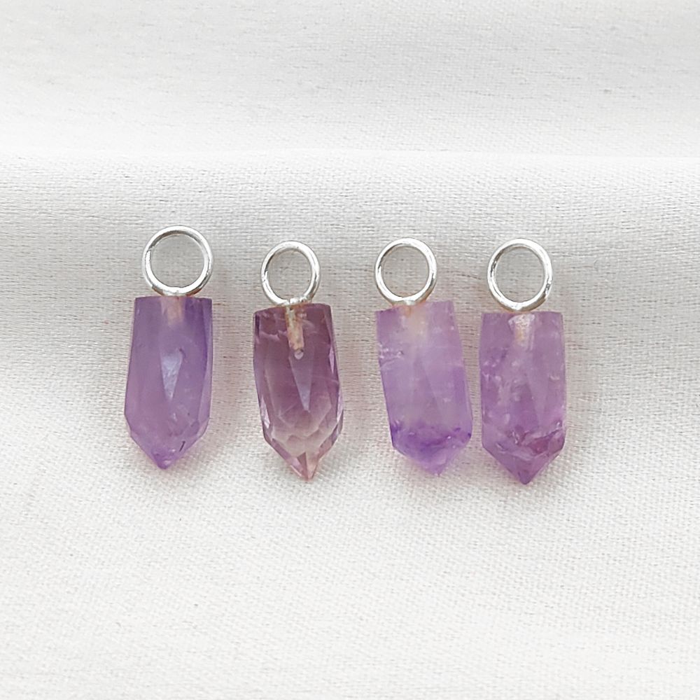 Purple Amethyst Pencil Point Pendant in Gold Plated Sterling Silver 14x6mm Natural Gemstone Spike Charm- Selling Per Piece