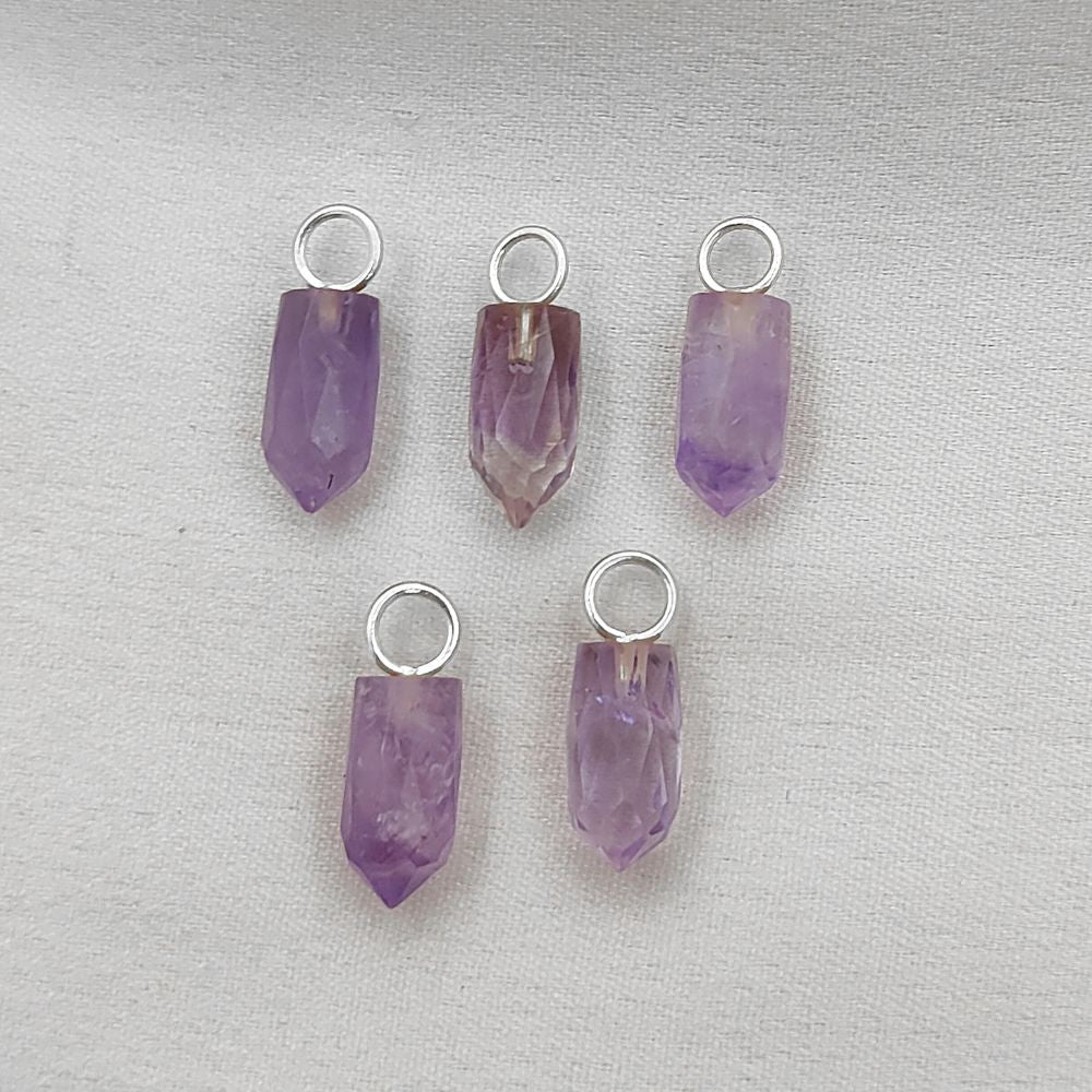 Purple Amethyst Pencil Point Pendant in Gold Plated Sterling Silver 14x6mm Natural Gemstone Spike Charm- Selling Per Piece
