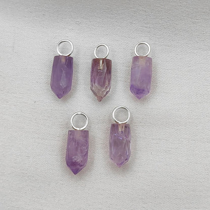 Purple Amethyst Pencil Point Pendant in Gold Plated Sterling Silver 14x6mm Natural Gemstone Spike Charm- Selling Per Piece
