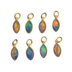 Rainbow Fire Opal Marquise Pendant Gold Plated Sterling Silver Bezel Charm for Handmade Jewelry Making- Selling Per Piece