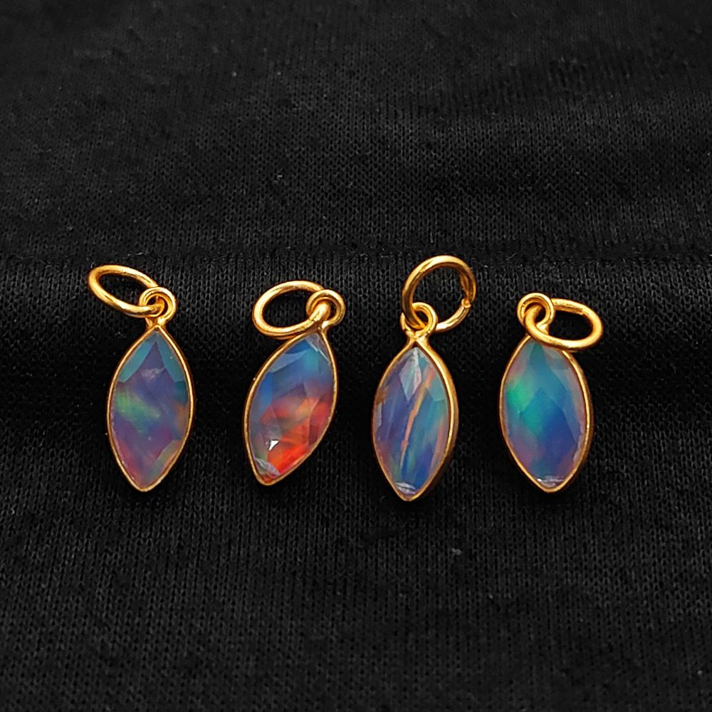 Dainty marquise opal drop charm with gold plated sterling silver bezel – selling per piece