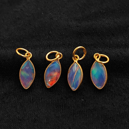Dainty marquise opal drop charm with gold plated sterling silver bezel – selling per piece