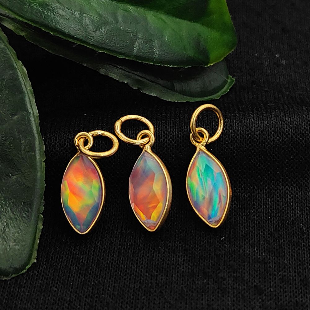 Gold plated sterling silver bezel marquise opal charm for DIY jewelry crafting