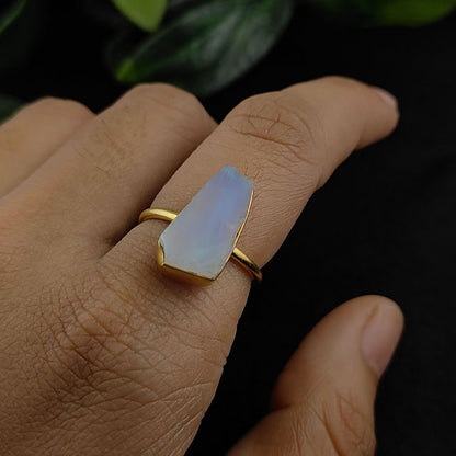 Rainbow Moonstone Adjustable Handmade Ring Gold Plated Boho Chic Minimalist Jewelry for Women- Selling Per Piece