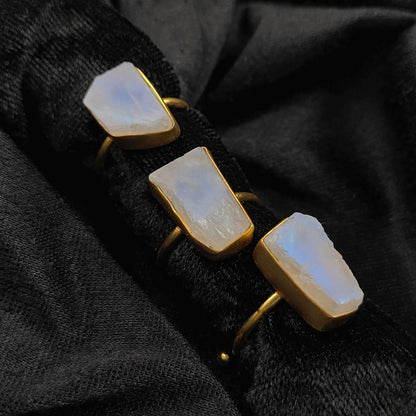 Gold Plated Rainbow Moonstone Ring – Unique & Adjustable Design