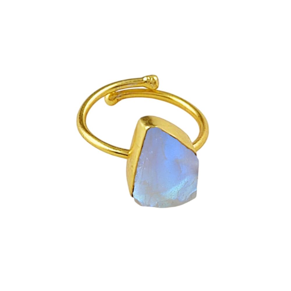 Elegant Rainbow Moonstone Ring – Adjustable & Gold Plated