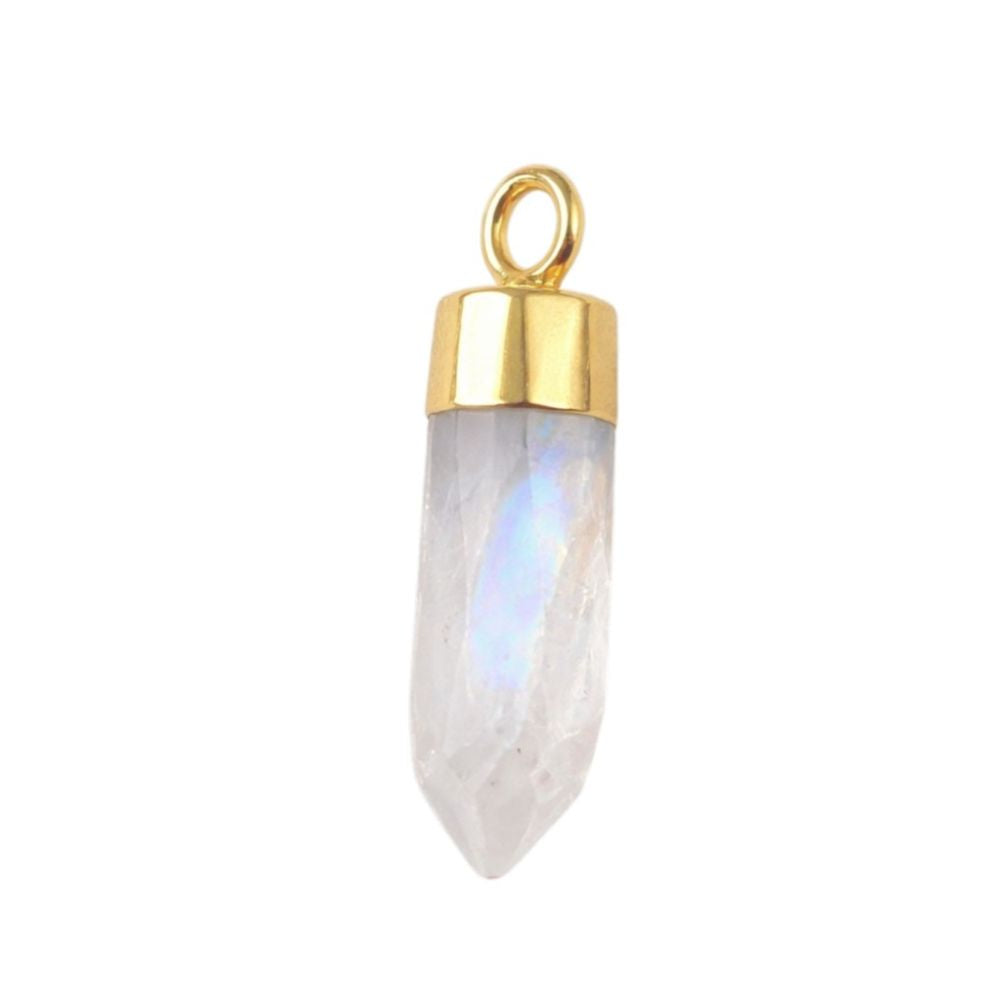 Rainbow Moonstone Crystal Point Pendant with Gold or Silver Electroplated Cap for DIY Necklace & Jewellery Designs
