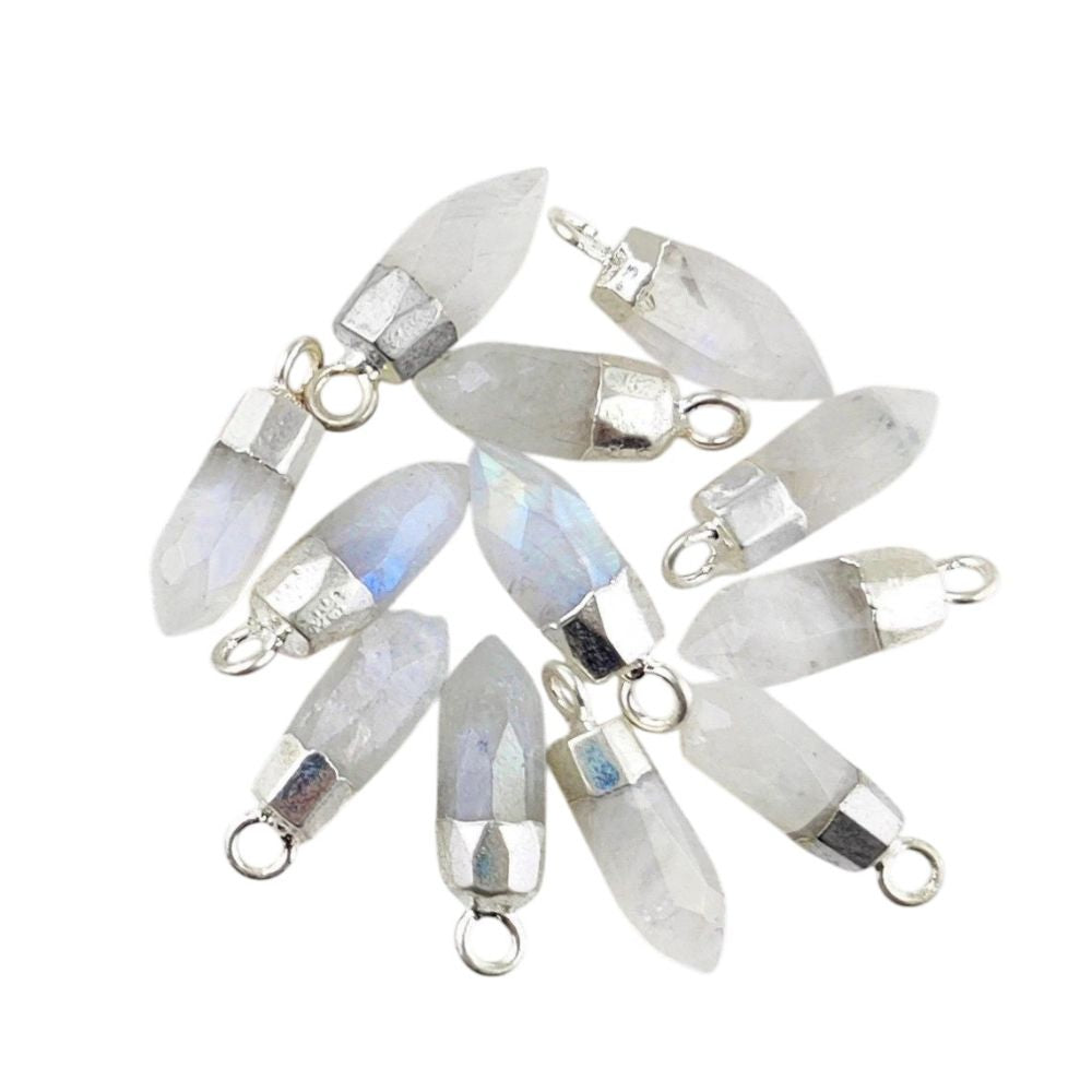 Rainbow Moonstone Crystal Point Pendant with Gold or Silver Electroplated Cap for DIY Necklace & Jewellery Designs