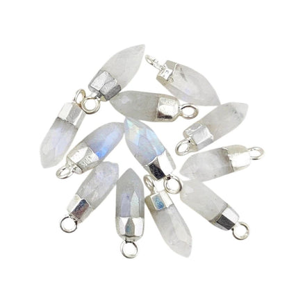 Rainbow Moonstone Crystal Point Pendant with Gold or Silver Electroplated Cap for DIY Necklace & Jewellery Designs