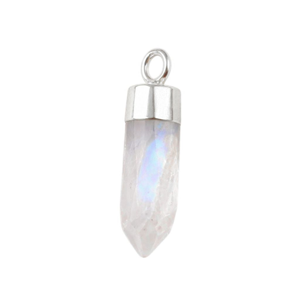 Rainbow Moonstone Crystal Point Pendant with Gold or Silver Electroplated Cap for DIY Necklace & Jewellery Designs