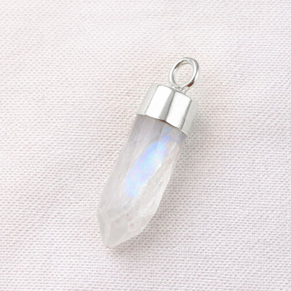 Rainbow Moonstone Crystal Point Pendant with Gold or Silver Electroplated Cap for DIY Necklace & Jewellery Designs