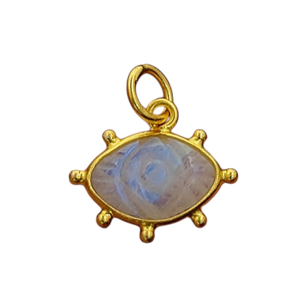 Rainbow Moonstone Evil Eye Charm Handmade 925 Sterling Silver Gold Plated Marquise Spiritual Healing Crystal Jewelry- Selling Per Piece