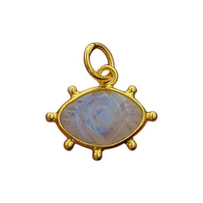 Rainbow Moonstone Evil Eye Charm Handmade 925 Sterling Silver Gold Plated Marquise Spiritual Healing Crystal Jewelry- Selling Per Piece