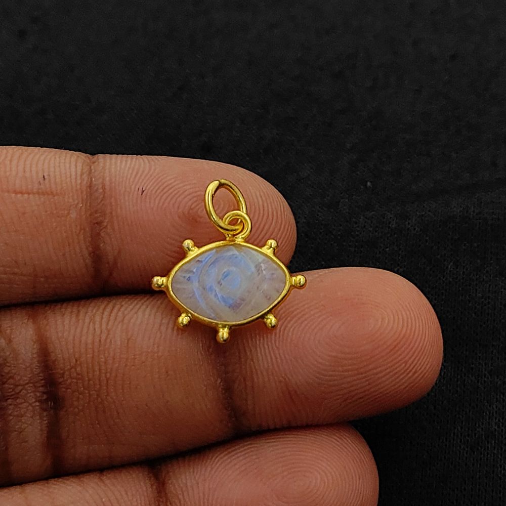 Rainbow Moonstone Evil Eye Charm Handmade 925 Sterling Silver Gold Plated Marquise Spiritual Healing Crystal Jewelry- Selling Per Piece