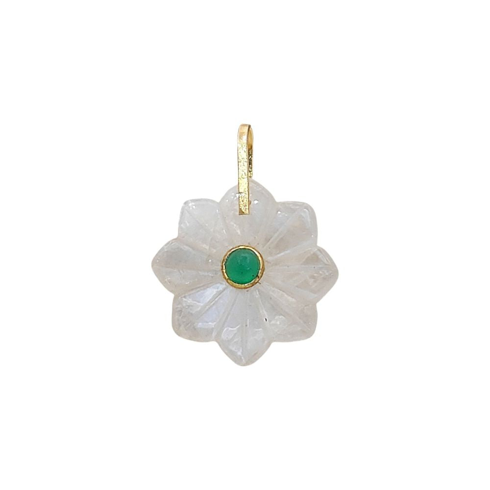 Rainbow Moonstone Flower Pendant June Birthstone Natural Stone Jewelry Charm with Gold-Plated 925 Sterling Silver Pinch Loop- Selling Per Piece