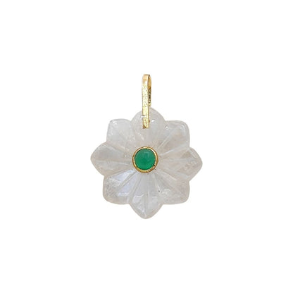 Rainbow Moonstone Flower Pendant June Birthstone Natural Stone Jewelry Charm with Gold-Plated 925 Sterling Silver Pinch Loop- Selling Per Piece
