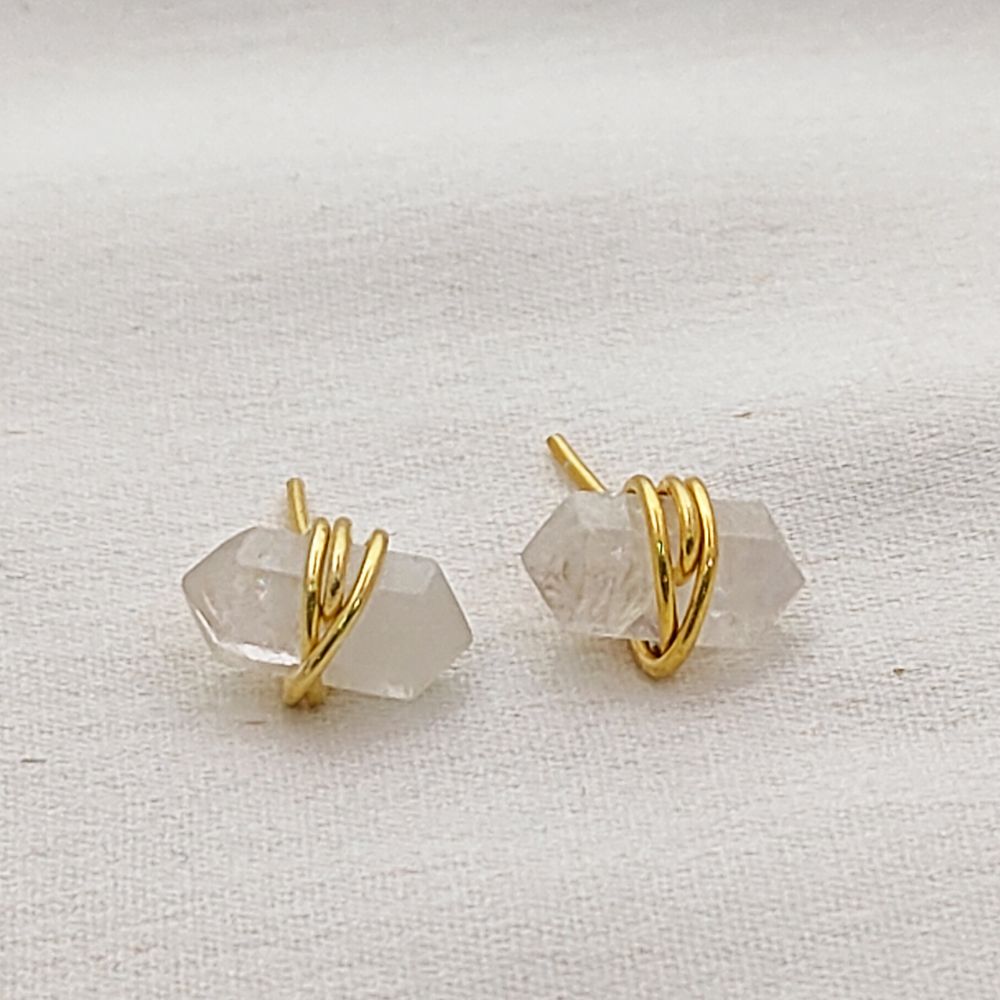 Rainbow Moonstone Gemstone Stud Earrings Elegant Gold Vermeil Boho Minimalist Healing Jewelry- Selling Per Pair