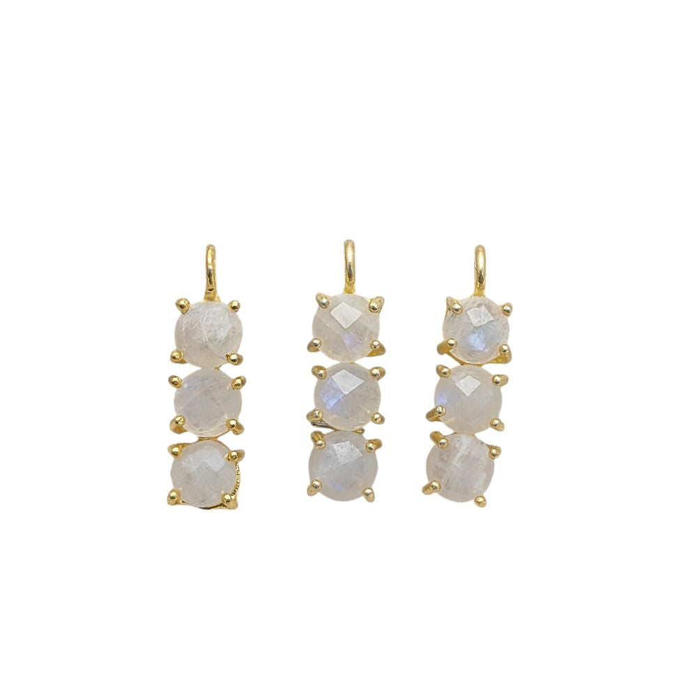 Rainbow moonstone pendant with three 6mm round stones in gold plated sterling silver