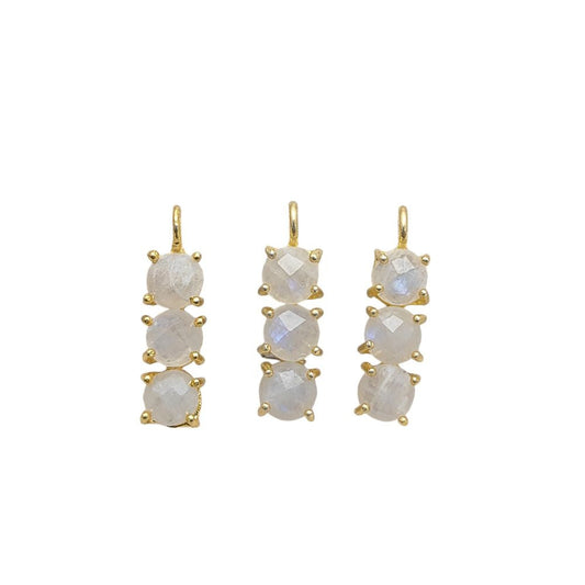 Rainbow moonstone pendant with three 6mm round stones in gold plated sterling silver