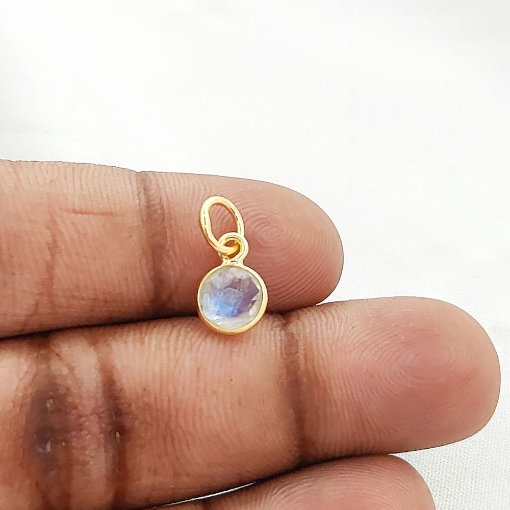 Rainbow Moonstone Pendant Handmade 6mm Round Faceted Gemstone Necklace Charm in Gold Vermeil & Sterling Silver- Selling Per Piece