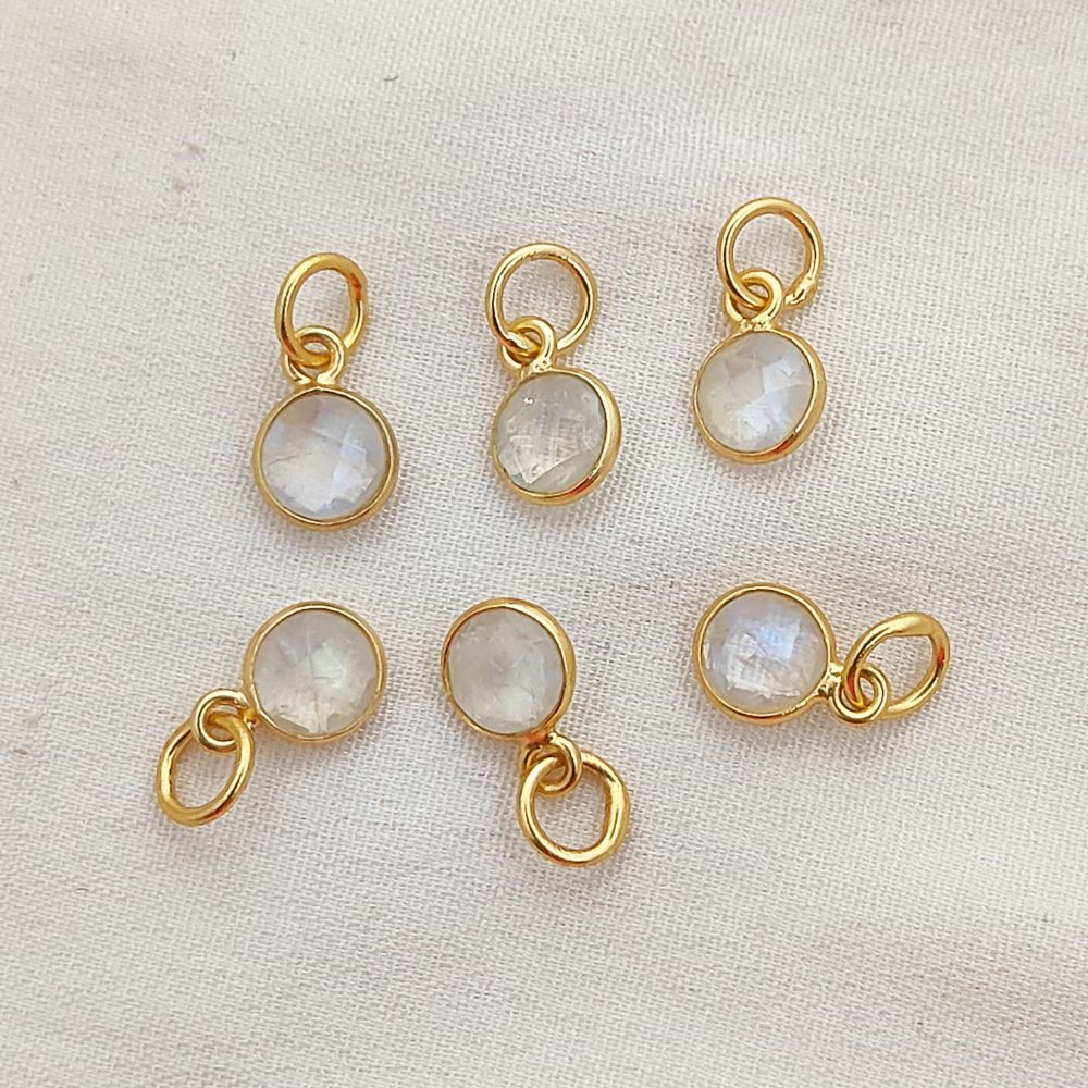 Rainbow Moonstone Pendant Handmade 6mm Round Faceted Gemstone Necklace Charm in Gold Vermeil & Sterling Silver- Selling Per Piece