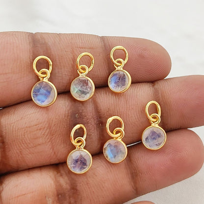 Rainbow Moonstone Pendant Handmade 6mm Round Faceted Gemstone Necklace Charm in Gold Vermeil & Sterling Silver- Selling Per Piece